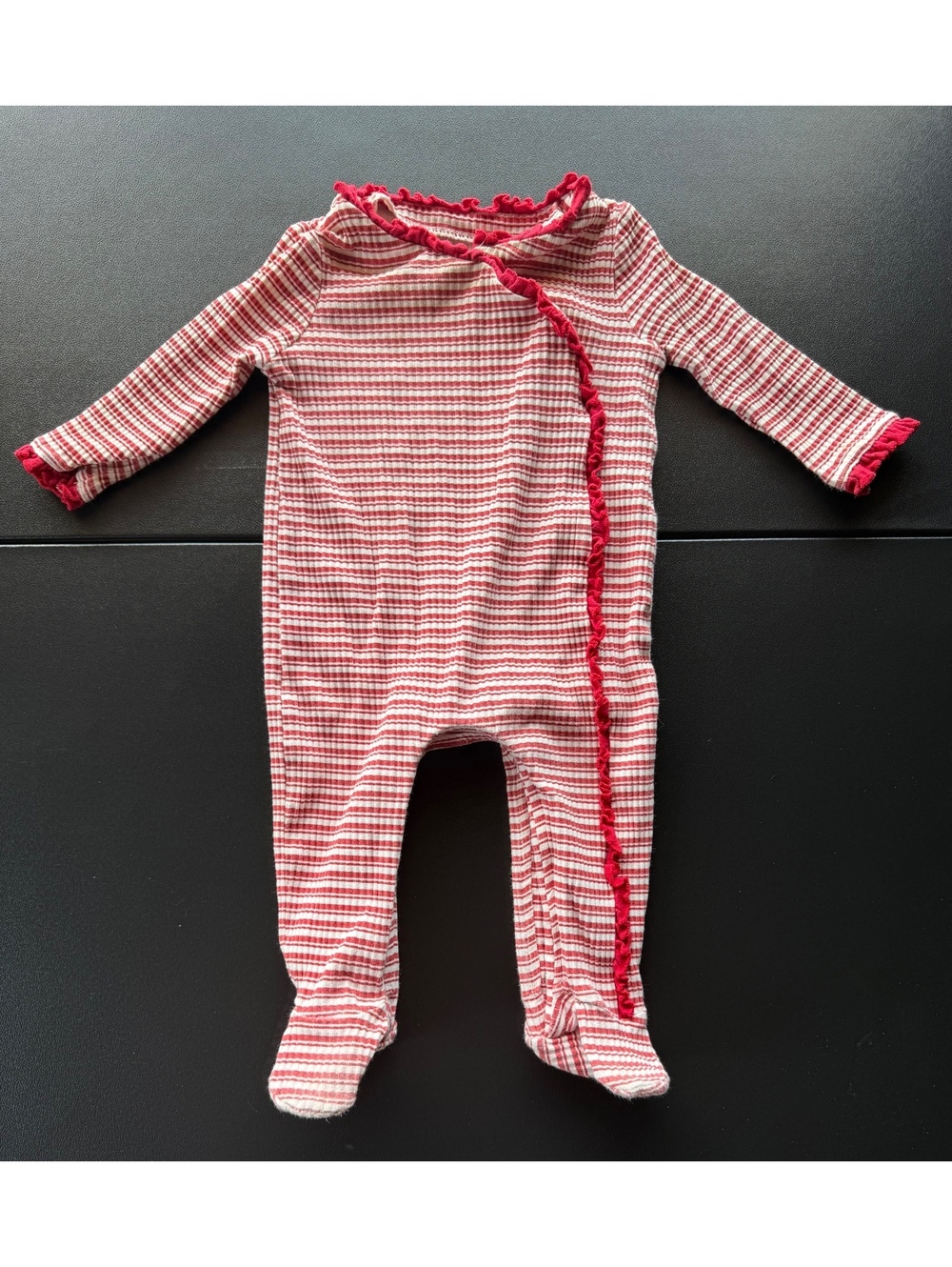 Mud Pie Baby Girl 6-9M Red Stripe Ruffle Footed Sleeper Pajamas